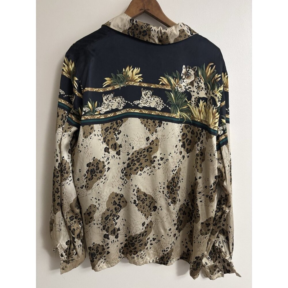 Jessica Holbrook Leopard Print SILK Shirt Cheetah Cat Animal Print Shirt Medium - Picture 9 of 10